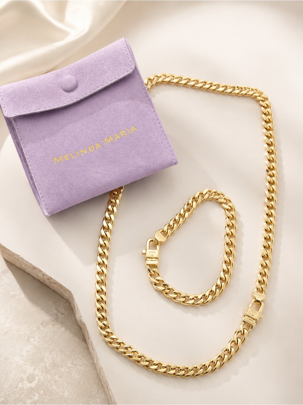 MELINDA MARIA JULIAN CUBAN CHAIN NECKLACE & BRACELET SET STATEMENT MAXIMALIST